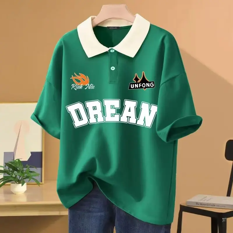 Summer New Polo Collar T-shirt Printed Fashion Letters Printed T-shirt Polo Shirt for Men and Women 2024 New
