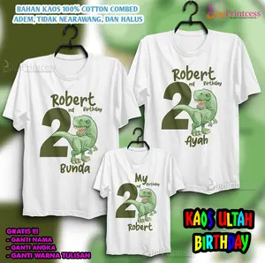 KAOS COUPLE FAMILY BIRTHDAY TEMA DINO T-REX / KAOS ULANG TAHUN Combed Custom Dewasa Keluarga Panjang Pasangan Baju