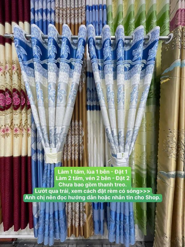 Gấm Hoa Văn Chong Chóng Màu Xanh Phối Vàng Kem - Giá Của 1 Tấm Rèm Căng Thẳng (Chưa Bao Gồm Thanh Treo) Sợi Vải Polyester 2 Lớp Cản Nắng Cản Sáng 70% Bền Màu Thích Hợp Không Gian Ít Nắng