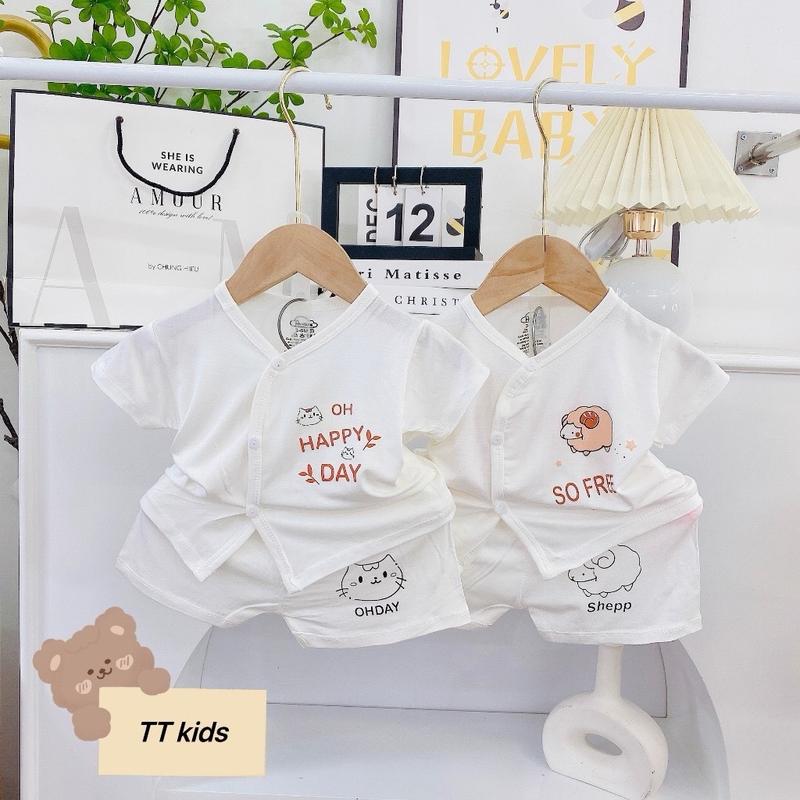 Combo 3 Bộ  Quần Áo Cộc Tay Cotton Mát Hoạ Tiết Gấu Mèo Thỏ Nền Trắng AVa Cho Bé Từ Sơ Sinh - 8kg