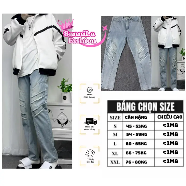 Quần Jean Nam Ống Suông dứng  Chất Liệu Jean Coton Mềm Mịn Menswear Pants Có Túi