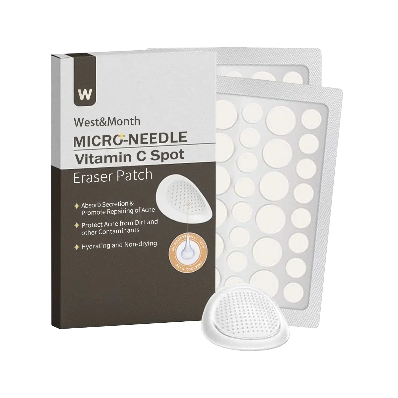 West&Month Micro-needle Vita C Spot Eraser Patch, Fade Spots Acne Print Blemishes Cover Spots Repair Patch
