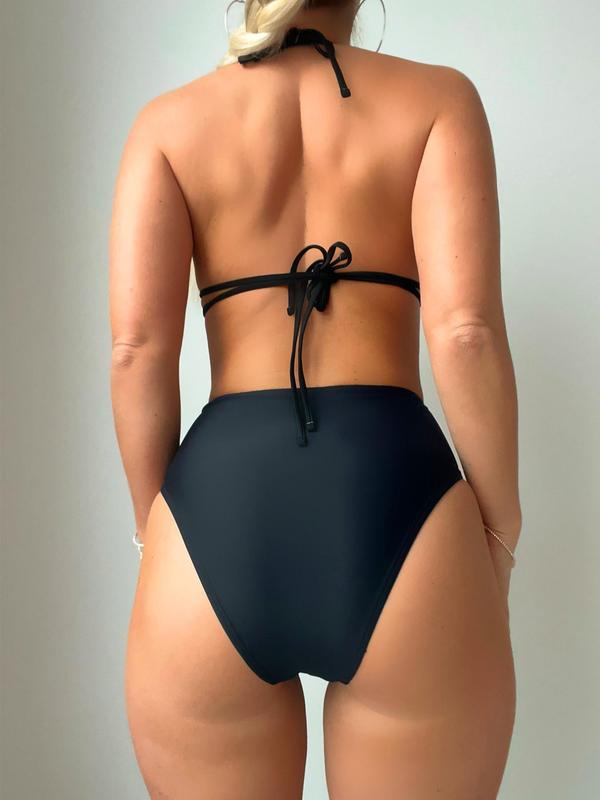 Women's Solid Backless Halter Bikini Set, Ruched Tie Back Swimsuit Top & Swimsuit Bottom, Swimsuit Sets, Bathing Suits 2024 for Women 1