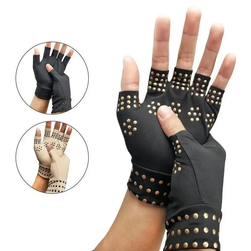 Magnetic Arthritis Therapy Compression port Heal Joint Pressure Non-Slip Half-Finger Hand Brace Pain Relief Gloves