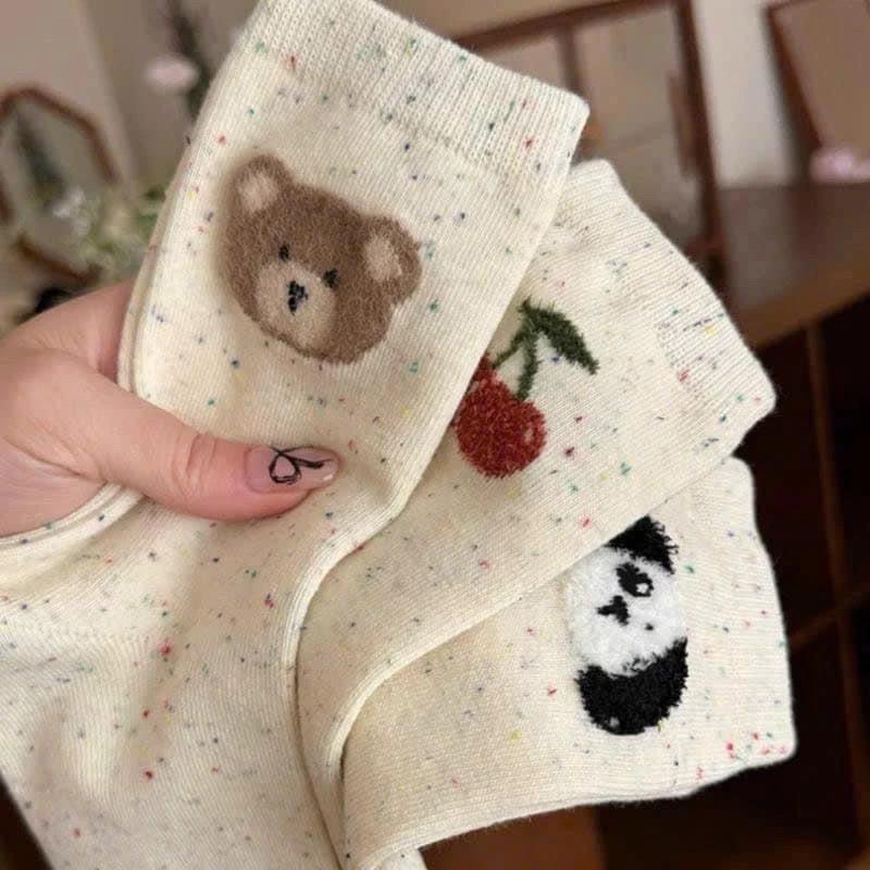 Set 10 tất nữ cổ cao hoạ tiết gấu nơ cherry dễ thương phong cách hàn quốc Nhung Women len bi ống lót 5d 6d t at chân xoăn tat congan tấtnamnữ vớ da