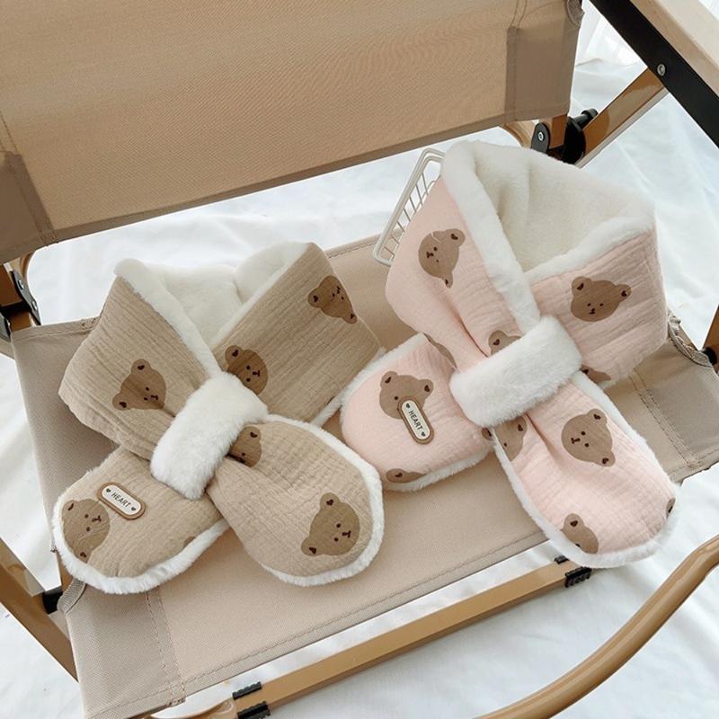 Product Introduction of Cute Cotton Plush Bear Winter Baby Scarfs Warm Baby Accessories Kids Neck Warmer Gifts Thick 1-6Y Cross Children Scarves For Girls Boys 9