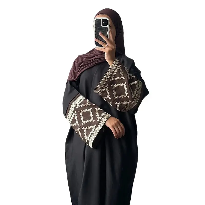 2025 Muslim Middle East Dubai Women's Embroidered Bat Sleeve Loose Cardigan Gown Dress dress  abaya  top 4