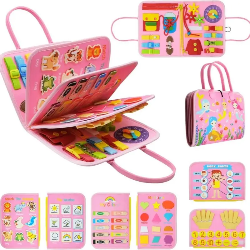 8 Pages Baby Sensory Toy, Portable Baby Busy Board for Motor Skill, Montessori Learning Sensory Play Toy for Home Nursery Use, Christmas Gift 2