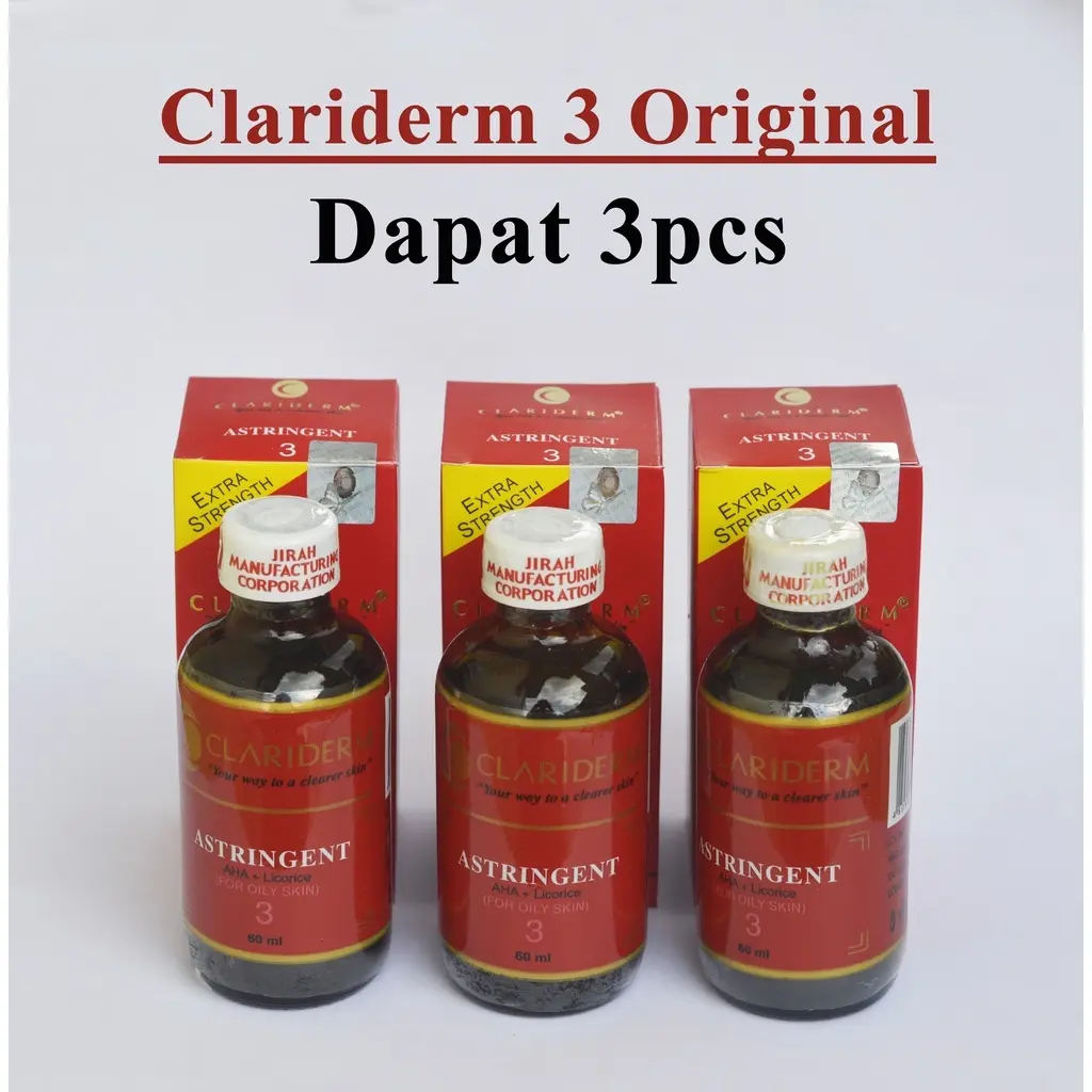 HEMAT [ 3 PCS ] Clariderm Astringent Alkohol No 3 ORIGINAL / Toner Pembersih Wajah For Oily Skin - ORIGINAL 60ml