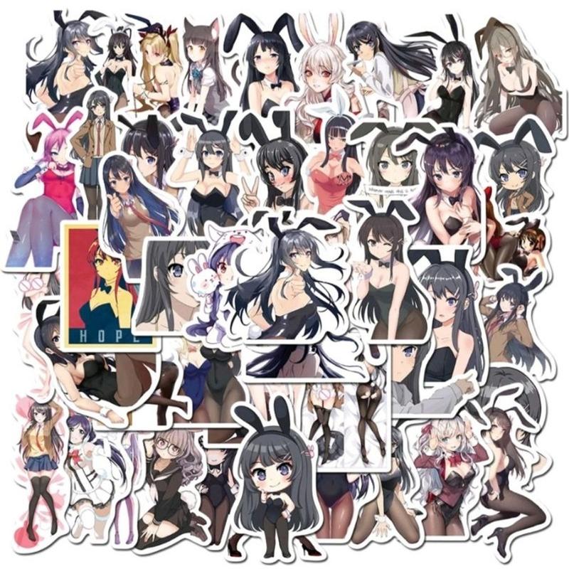 Set 10 30 50 sticker Bunny Girl anime hentai cô gái thỏ dán nón mũ bảo hiểm laptop vali sổ tay đàn guitar điện thȯại xe