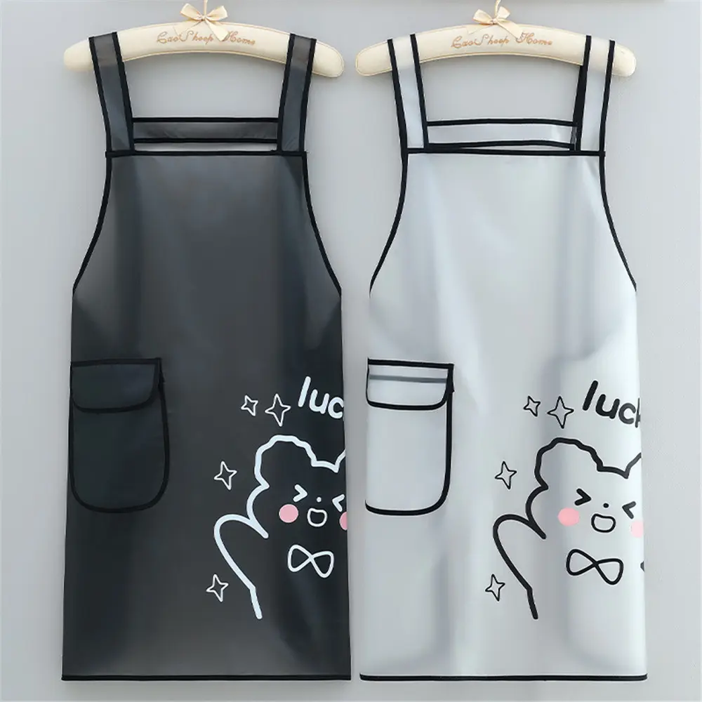 Home Kitchen Apron TPU Waterproof Apron Waterproof Oil Proof With Pocket Household Hoodies For Women Cooking