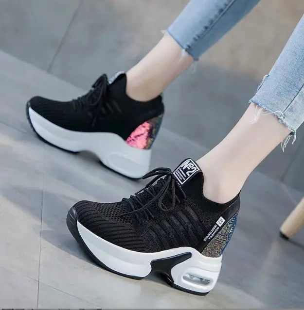 Giày thể thao nữ độn đế 6cm tôn dáng thoáng khí êm chân B39 Sneaker Shoes Sneaker Cao Su Women Shoes Jean 1