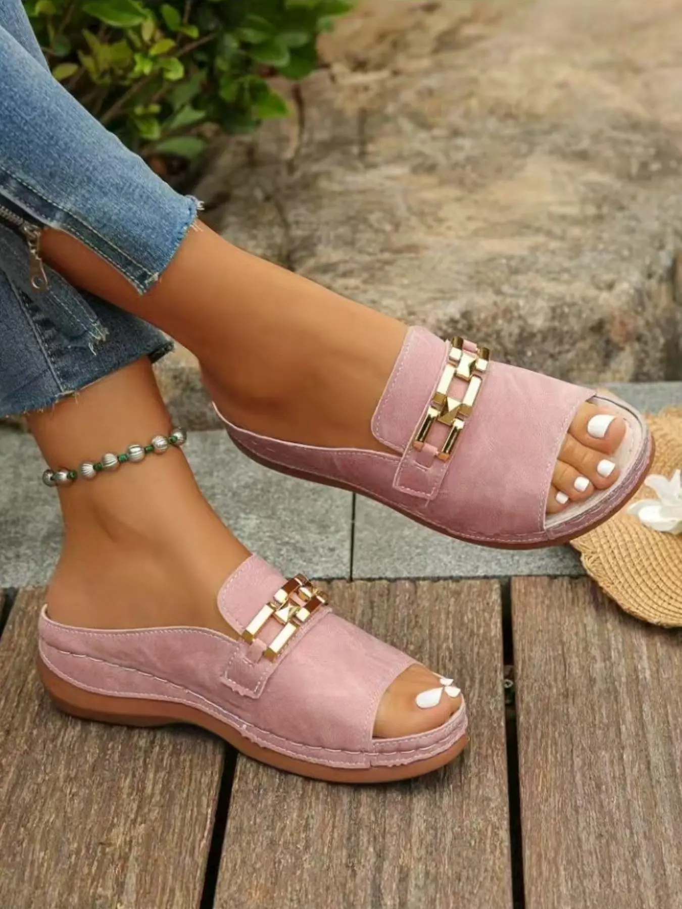 Women's Fashionable Plain Color  Slip on Platform Sandals, Casual Comfortable Lightweight Sandals for Summer, Female All-match Sandals for Daily Wear, Walking Shoes