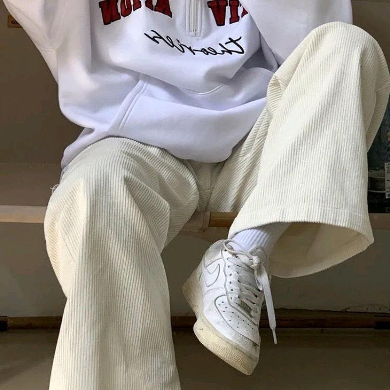 Quần nhung tăm ống rộng có 4 màu Kem Đen Trắng Hồng