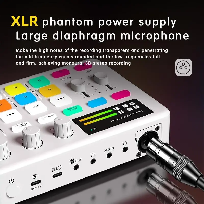 G1 Audio Mixer, Sound Card with RGB Lamp, XLR interface, 6 Custom Sound Effects, Live Sound Card with Various Sound Effects for DJ & VJ 5