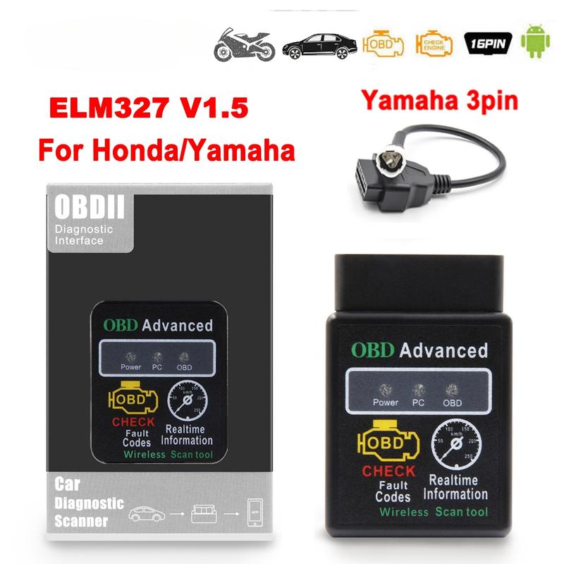 Công Tắc Bluetooth ELM327, Phiên Bản 1.5, Tương Thích Với Android, Thích Hợp Cho Yamaha Y15, Xe Máy 3PIN Đến 16PIN OBD2, Cho Honda OBD 2 Cáp, Máy Đọc Mã Lỗi, Máy Quét Ô Tô, Công Cụ Chẩn Đoán Ô Tô, Có Sẵn Để Bán Tại Philippin 0