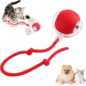 電動猫用ボールおもちゃ ― 縄付きインタラクティブティーザー、自動転がるボール、ペット用品、犬猫アクセサリー