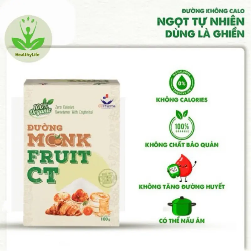 Đường ăn kiêng La hán quả 0 CALO Organic Hữu cơ MonkFruit CT Pharma 20 gói x 5 gr