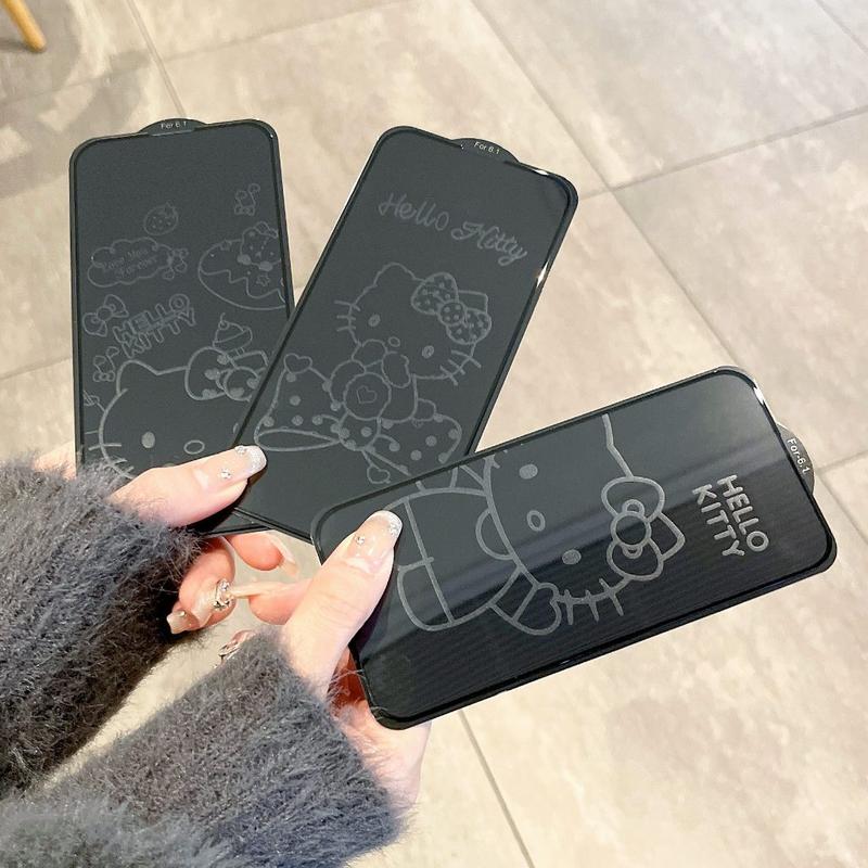 Kính cường lực màn hình họa tiết mèo Kitty, dành cho iPhone 18 Pro Max, 17 Pro, 16 Pro, 14 Plus, 15, 14, 13, 12, 11 Pro Max, XR, 16 HD, miếng dán chống trầy xước màn hình
