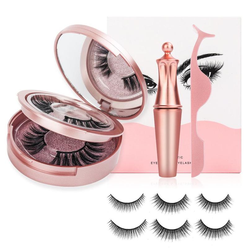 Reusable False Magnetic Eyelashes with Eyeliner & Tweezers, 5 Pairs Fluffy Eye Strip Lashes, Natural Curling Strip Lashes, Soft and Curl Fake Lashes for Women, Summer Makeup, Valentine's Day Gift, Cosmetic, DIY 2