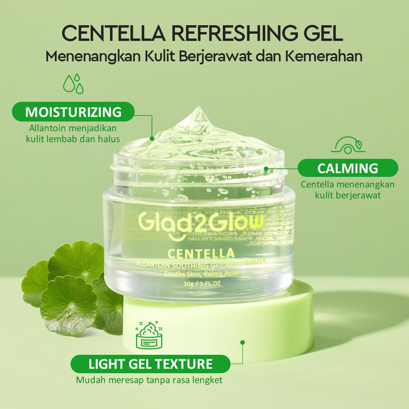 Glad2Glow Gel Moisturizer Centella Allantoin Soothing  30g/55/100g Berjerawat Wajah Acne care Calming Cooling soothing Lactic Silver Pelembab Acid Hyaluronic Bruntusan Perawatan Hitam Berminyak Hydrating G2G Skincare beauty Mencerahkan Glycolic 2