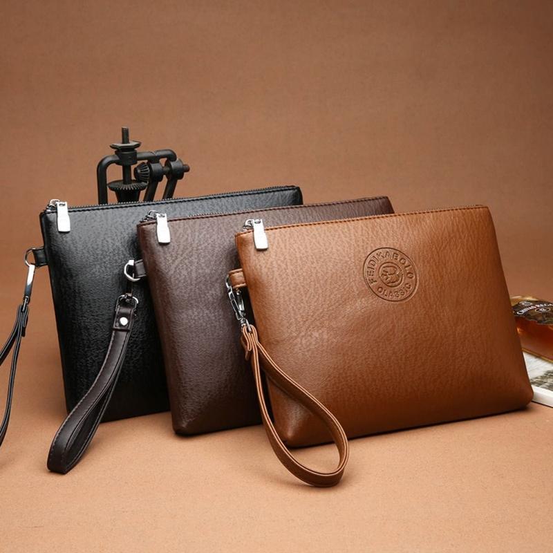 Product Introduction of Practical Pu Leather Male Clutch Bag Large Capacity Soft Men's Handy Bag Durable Zipper Toiletry Bag Shopping 10