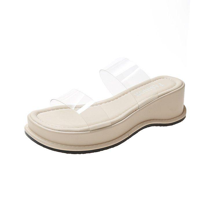 Product Introduction of Wedge Sandals 2025 New Women's Summer Transparent High Heels Thick Sole Chunky Heel Roman Beach Outdoor Slippers for Women 12