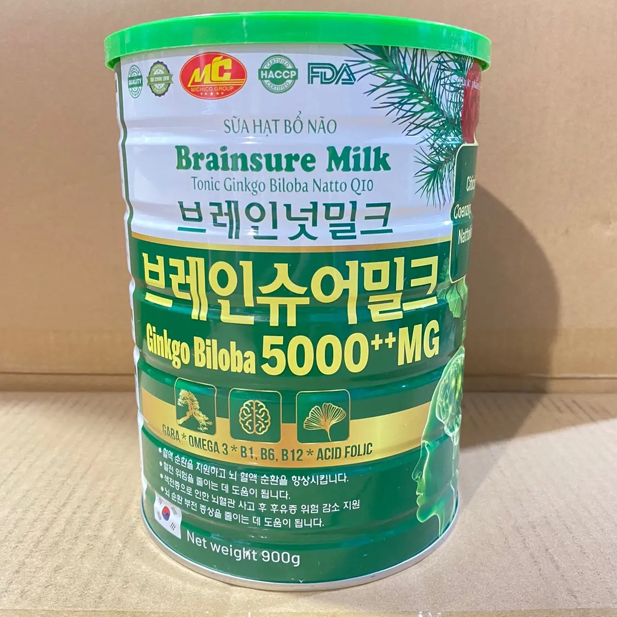 ￼[900g Nắp Thấp] Sữa Hạt Bổ Não BRAINSURE MILK Tonic Ginkgo Biloba Natto Q10 - Giảm Rối Loạn Tiền Đình, Đau Đầu Mất Ngủ