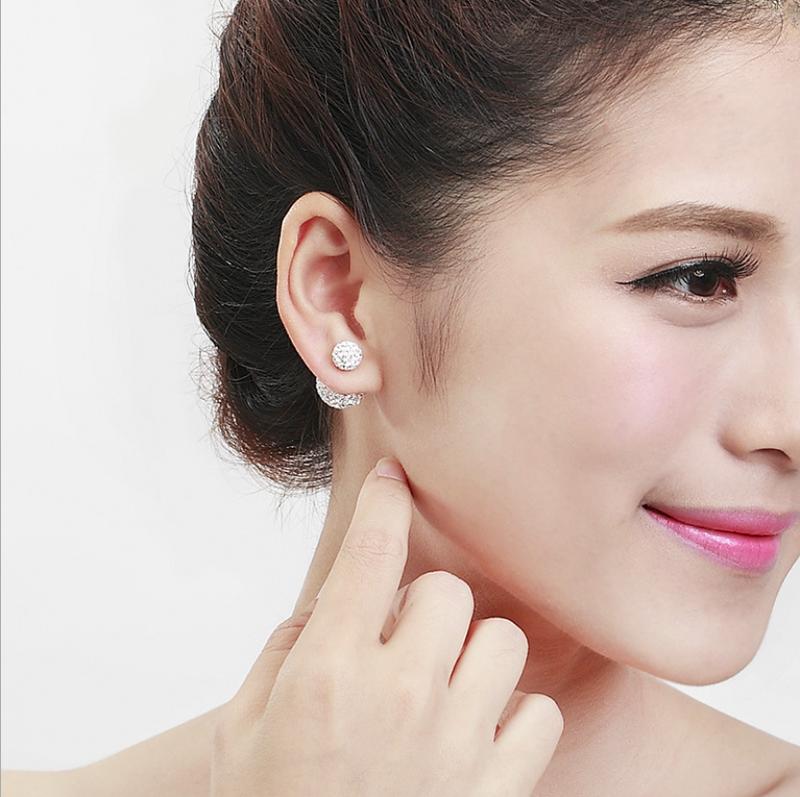 Bông tai nữ hoa tai hạt châu đôi đính đá phong cách hàn quốc cá tính 0