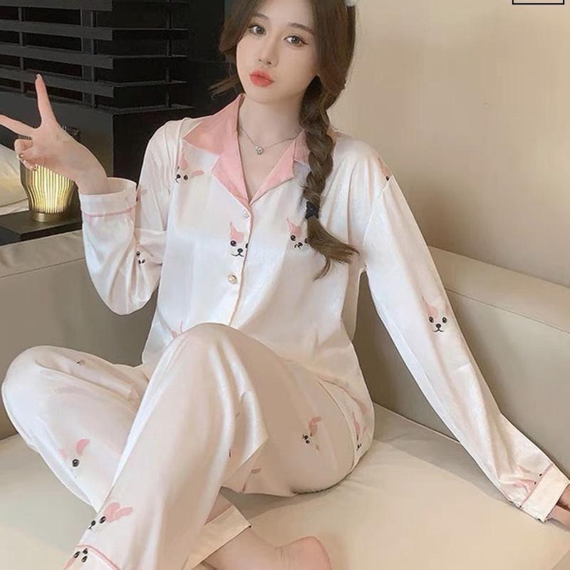 Bộ pijama cộc tay hoạ tiết dễ thương hàng Quảng Châu, bộ ngủ lụa xước cao cấp 1