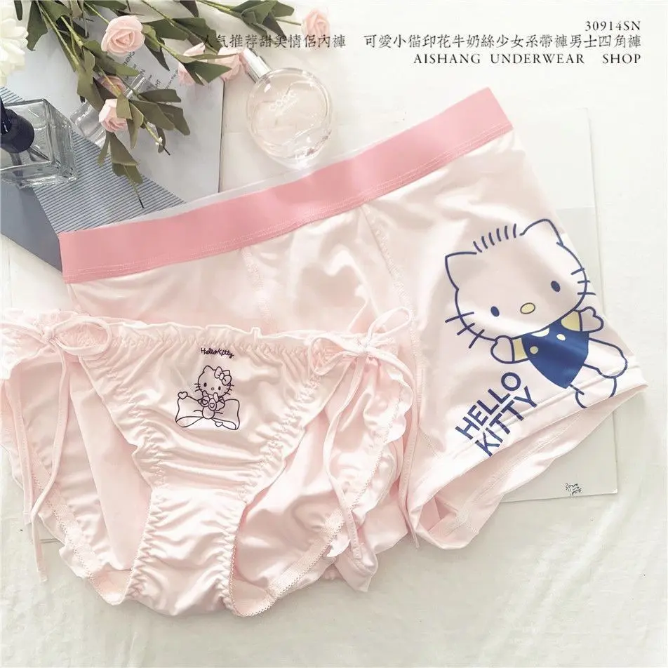 Đồ Lót, Thiết Kế Cặp Mèo Kitty Ngọt Ngào Hoạt Hình, Dòng Thuần Khiết, Làm Bằng Lụa Sữa, Quần Sịp