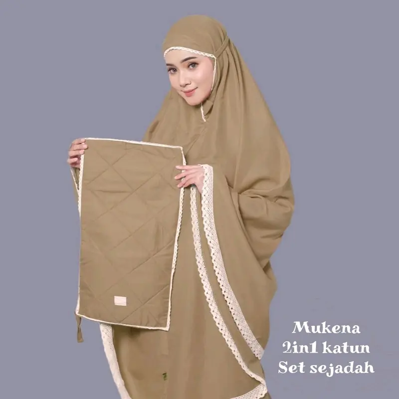 Mukena traveling 2 in 1 katun mikro,Mukena leona,polos dewasa Lembut Muslim Sajadah Atasan 8