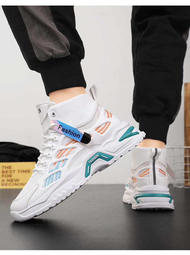 Product Introduction of 2025 New Cheap and Beautiful Autumn Men's Shoes New Breathable High-Top Shoes Men's Trendy All-Matching Platform Mesh Surface Sneaker Casual Daddy Shoes Men 16