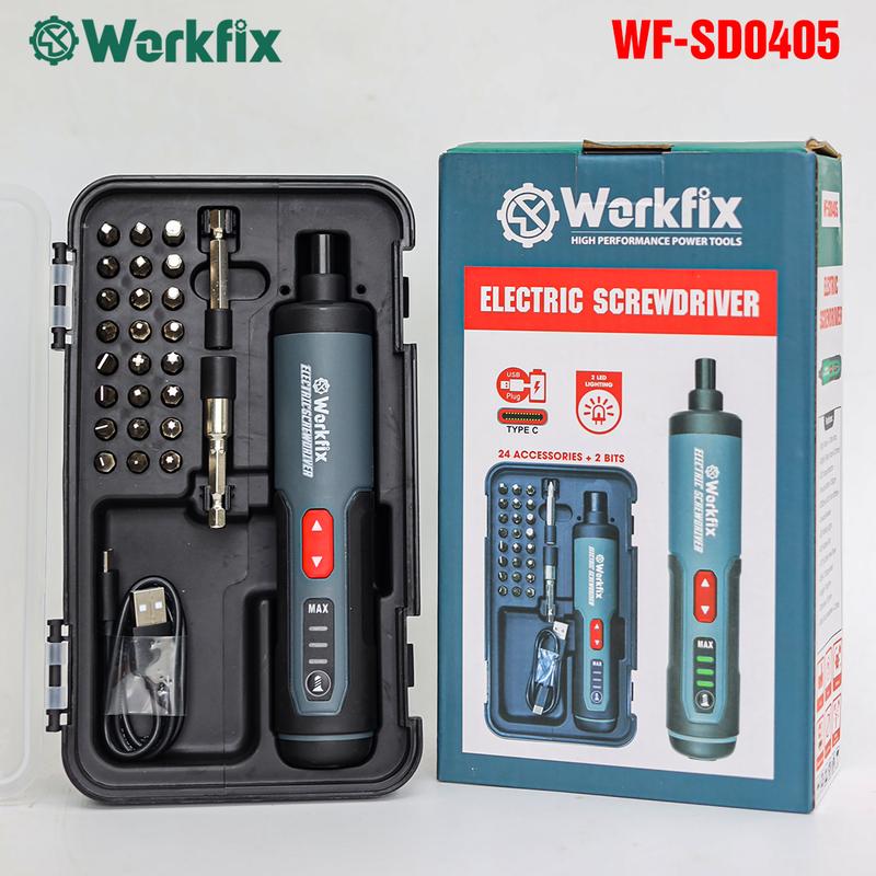 Máy Bắt Vít Mini WORKFIX-SD0405 Màu Xám, Lực siết 5Nm, Động cơ Không chổi than, 3 Tốc độ