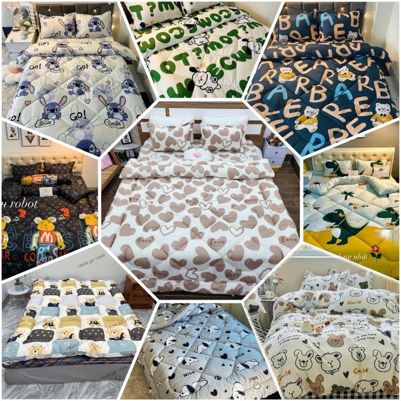 Tổng Hợp Mẫu Hot Bộ 5 món Chăn Phao Cực xᶖnh Dễ Thương Gồm: 2 vỏ gối đầu 1 vỏ gối ôm 1 ga chun bọc nệm 1 chăn