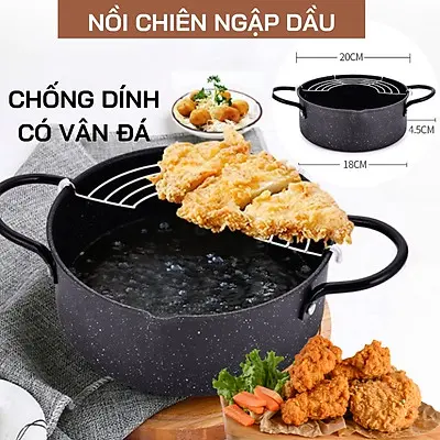 Nồi chiên chống dính ngập dầu chính hãng Emoojoo Nhật Thế hệ Mới Size 20CM - Vân Đá có tặng vỉ gác chảo 5