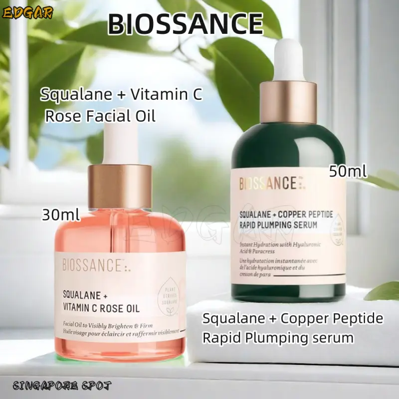 【Ready stock】 Biossance Squalane + Copper Peptide Rapid Plumping Serum 50ml//Squalane + Vitamin C Rose Firming Oil 30ML