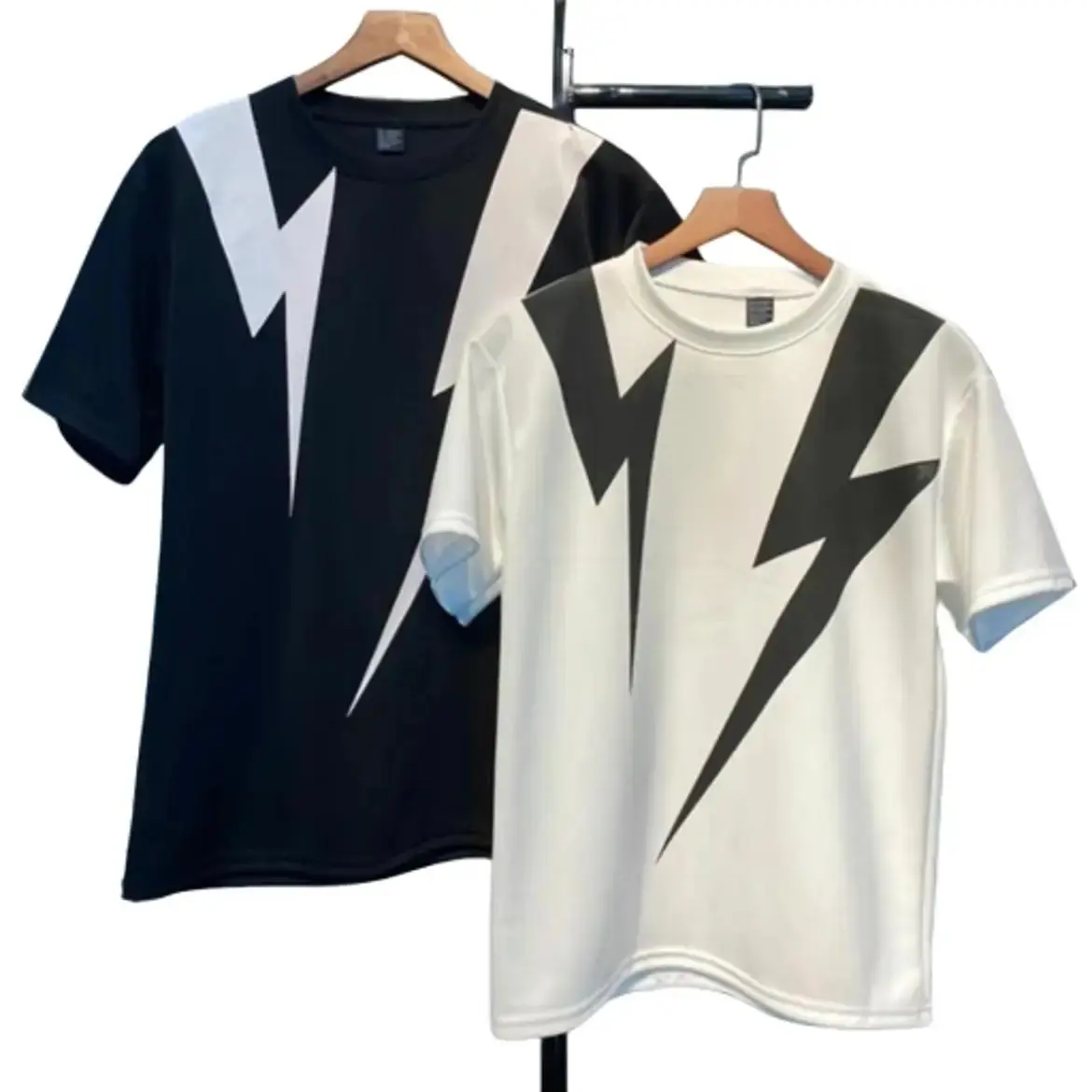 Áo thun cổ tròn nam nữ Top menswear Unisex, tia sét to , 2 màu