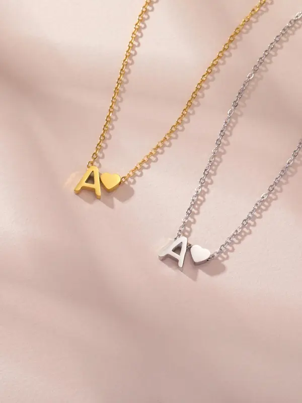 Fashion Letter & Heart Necklace As Gift Ideas, Stainless Steel Dainty Matching Necklace for Women, 2024 Newfashion All-match Vintage Jewelry for Girlfriend, Valentine's Day, Gift handmade  necklace 2