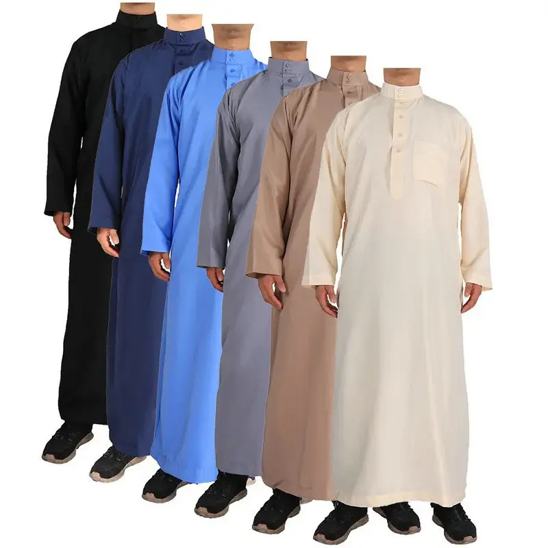 Cross-Border Hot Sale Middle East Arab Men's Robe New plus Size Solid Color Dubai Folk Costume Men's Robe