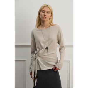 Long-Sleeve Tie-Neck Merino Wool Sweater