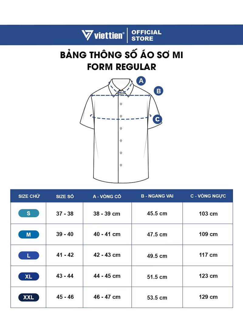 Product Introduction of Áo sơ mi công sở nam ngắn tay màu xanh cao cấp Việt Tiến - 2171- fom regular fit  vạt ngang, vải cotton và polyester, thoáng mát - Menswear 0