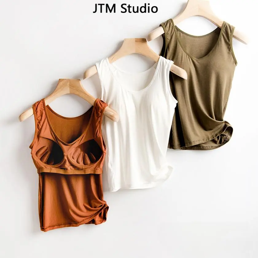 Modal Thin Camisole With Bra Padding bra-top camisole female soft tops Japan bra-top with chest pad modal tanks personalized design vest Womenswear Tube