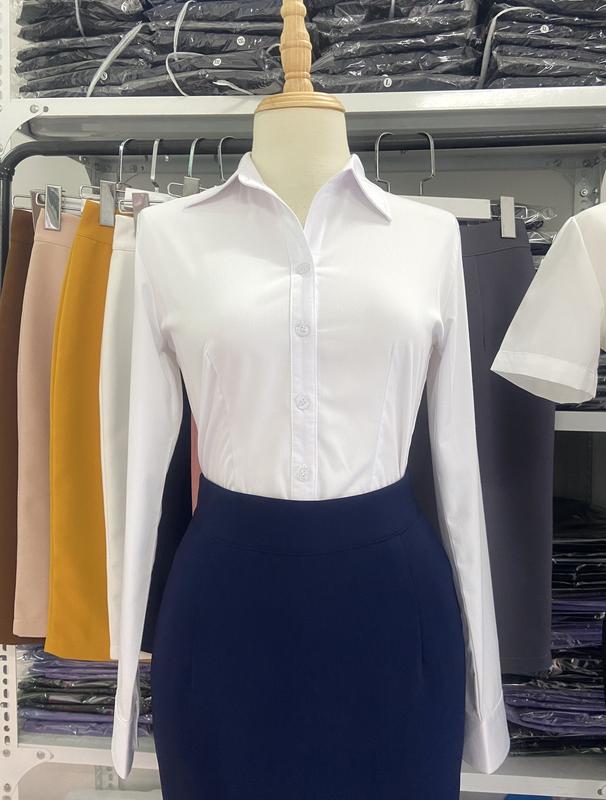 [Áo form nhỏ lưu ý khi chọn size] Áo sơ mi trắng công sở nữ chất liệu cottong và sợi tre thoáng mát dáng ôm chiết eo.