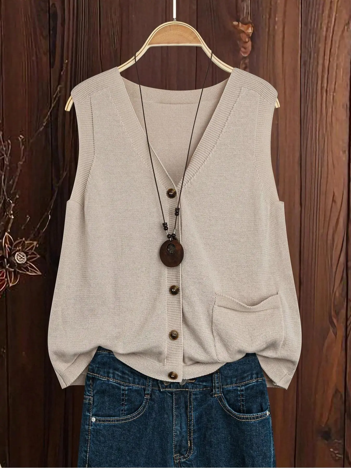 Women's Solid Color Button Front Sweater Vest, Casual Sleeveless V Neck Knitwear for Summer, Fashion Women's Knit Clothing for Daily Wear, Summer Tops