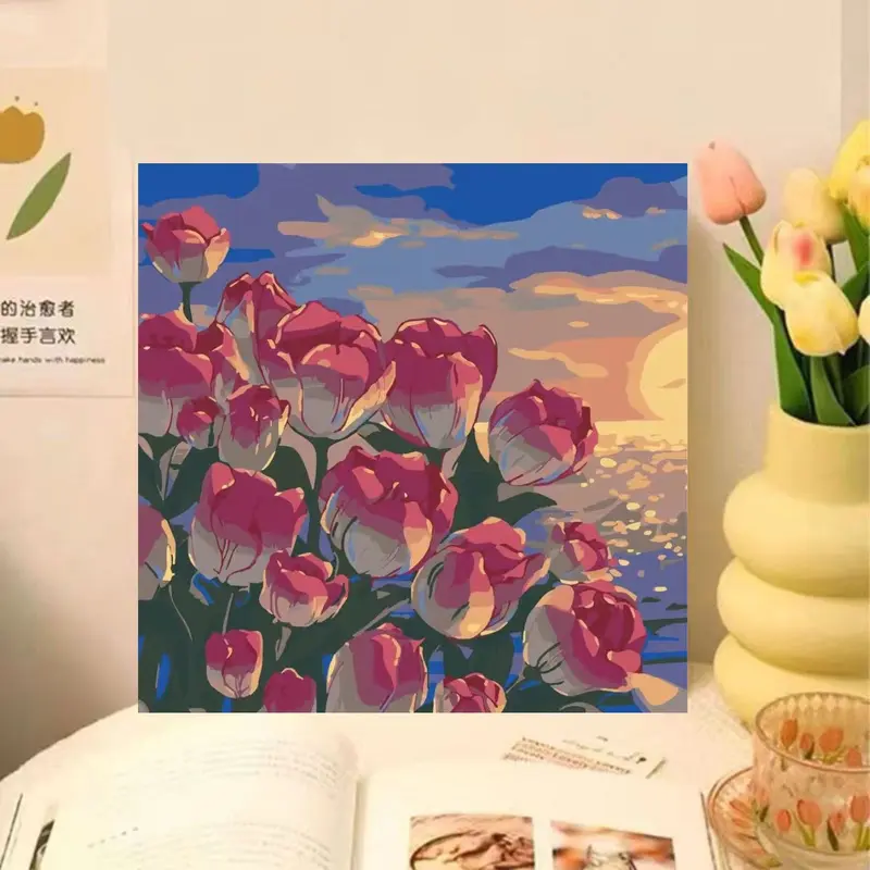 Tranh Sơn Dầu Kỹ Thuật Số, Hoa Và Phong Cảnh, Tự Làm, 30 * 30cm, Tranh Thủ Công Tô Màu, Tô Màu Tay Cho Trẻ Em, Có Thể Dùng Làm Đầy, Tranh Sơn Dầu Kỹ Thuật Số Hoa Tulip 4
