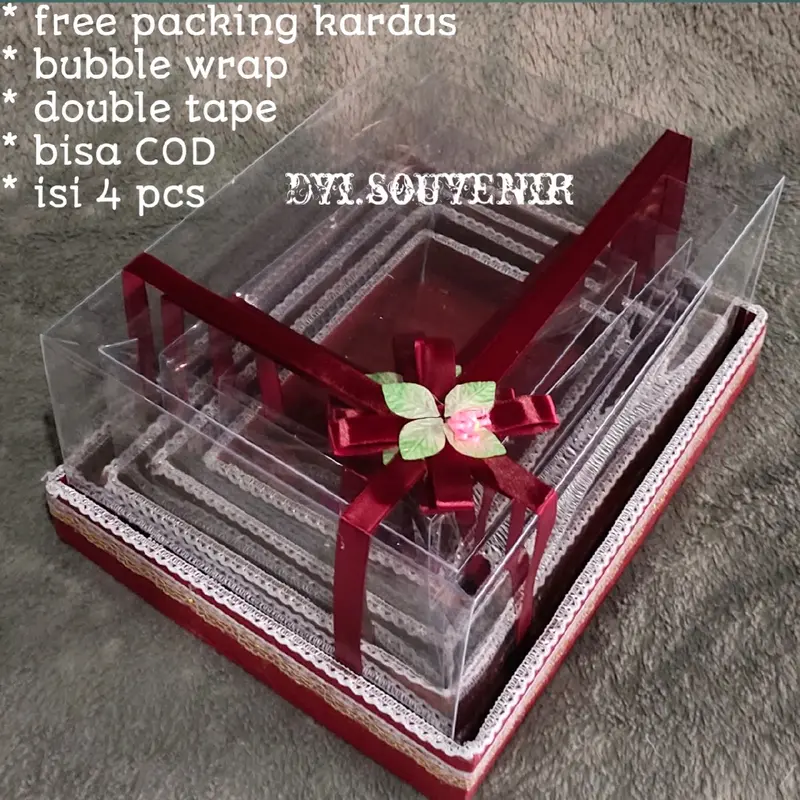 box kotak seserahan hantaran pernikahan mika 1 set isi 4 lengkap jewelry foto merah Pink Pita 1