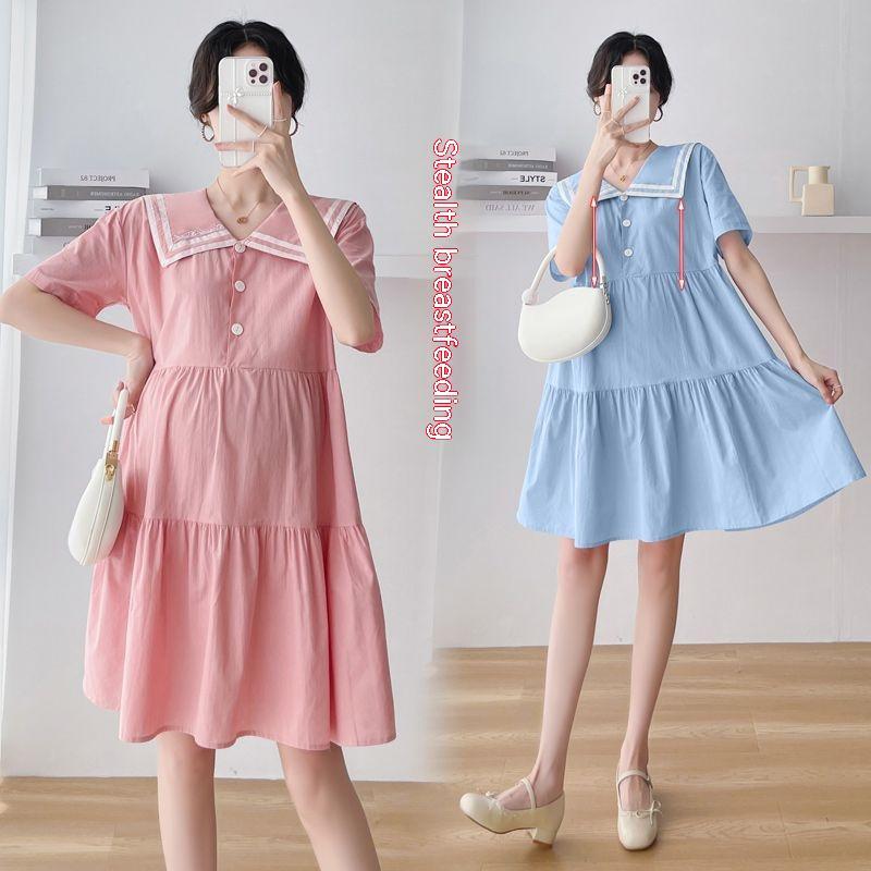 Váy Bà Bầu Cho Con Bú, Thời Trang, Sành Điệu, Mới, Váy Mùa Hè Nhỏ, Áo Cho Con Bú 1