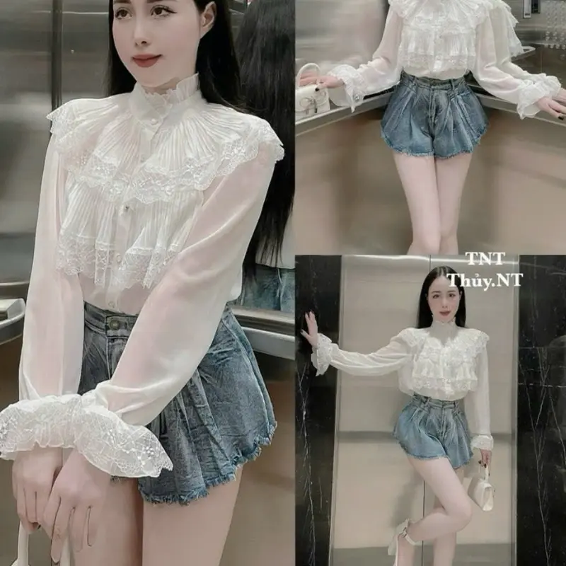 SƠ MI TƠ CỔ ĐẮP XẾP LI VIỀN REN - HÀNG QC CAO CẤP 1