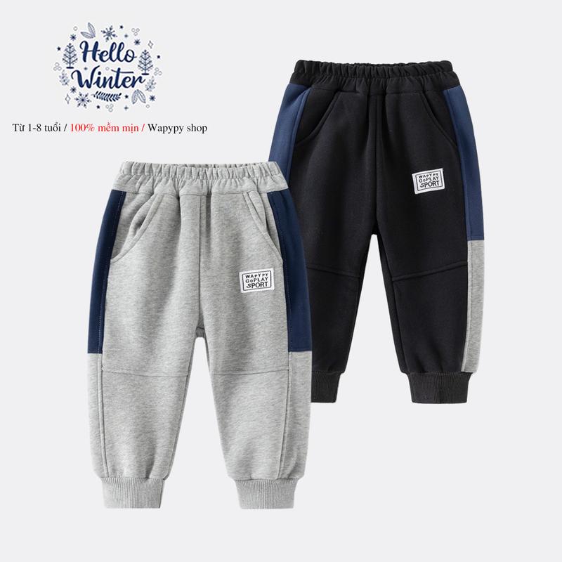 Quần nỉ bé trai WAPYPY lót nhung cho biết bé trai siêu ấm mẫu mới 2025 Cotton Jean